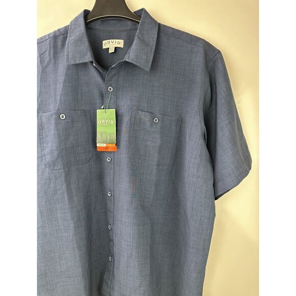 NWT Orvis Cross Hatch Short Sleeve Button Up Tech Shirt UPF Blue Men's Size XXL - Picture 4 of 11